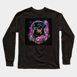 Cute Rottweiler Puppy With Roses Long Sleeve T-Shirt